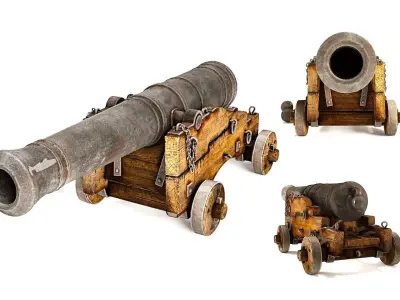 Old Naval Cannon  3D Model PBR Textures Low-poly 3D model