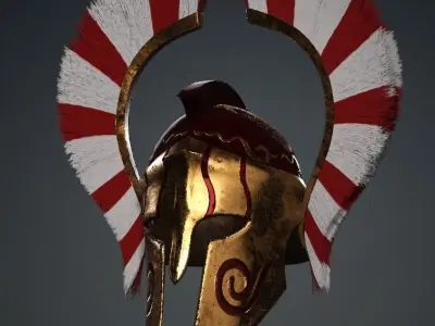 Spartan Royal Helmet v Red Gold Low-poly 3D model