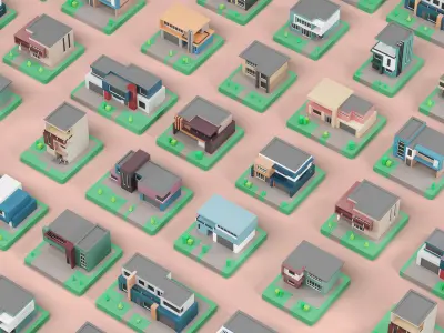 Low Poly Modern House Pack - 20 Houses low poly Free low-poly 3D model