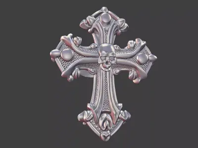 gothic style christian skull cross ring silver v3 3D print model