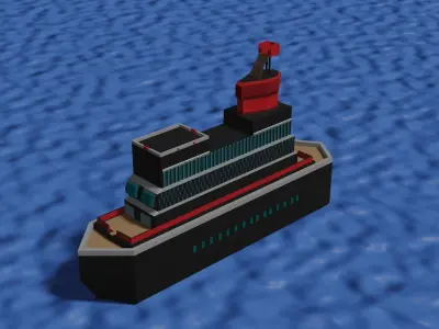 low poly ship floating in ocean Low-poly 3D model