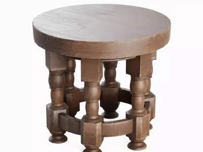 Wooden Round Table 02 Low-poly 3D model
