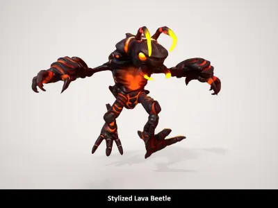 Stylized Lava Beetle Animated Low-poly 3D model