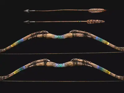 Medieval Wooden Bow Weapon Archer Low-poly 3D model