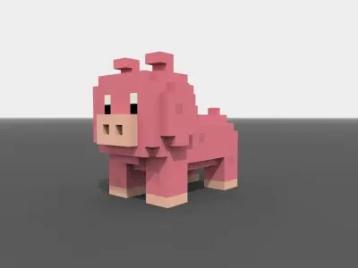 Voxel Pig Low-poly 3D model
