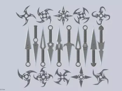 Kunai and shuriken collection 3D Model Pack