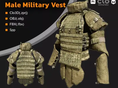 3D Male Military Vest 3D model