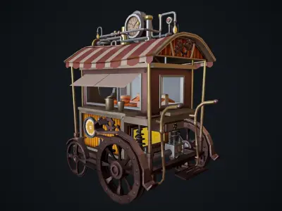 Steampunk Food Cart Low-poly 3D model