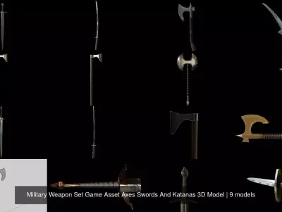 Military Weapon Set Game Asset Axes Swords And Katanas 3D Model 3D Model Pack