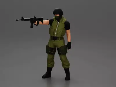 Military man with tactical mastery wearing mask holding gun 3D print model