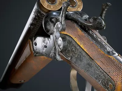 DoubleBarrel Shotgun Ornamented Low-poly 3D model