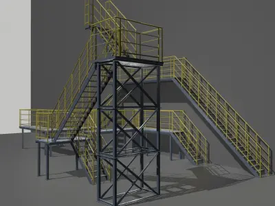 Industrial Stairs Modular 2 Low-poly 3D model