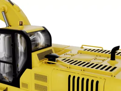 High Quality Wheeled Excavator with Realistic Materials Low-poly 3D model