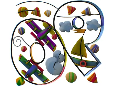 Cartoon 3D illustration Number 9 0 Ship Glider Low-poly 3D model