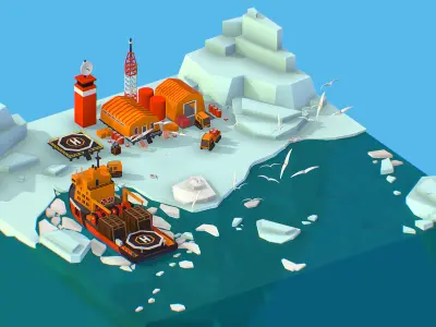 Polar Station North Pole iceboat 3D model