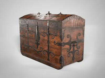 Antique Medieval Chest - Wooden Treasure Trunk with Ornaments Low-poly 3D model