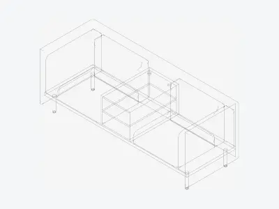 Furniture - Sofa - Contemporary - Flame - Medium - Central Shelf Low-poly 3D model