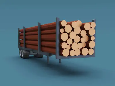 Cartoon Stylized  Semi Trailer with Logs Low-poly 3D model