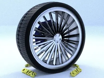 ORTAS CAR RIM 64 GAME READY RIM TIRE AND DISC 3D model
