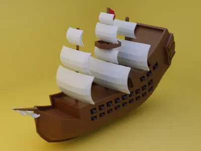 wooden sailing canon ship Low-poly 3D model