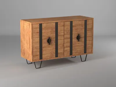 Metal Strap Light Oak 2-Door Console 3D model