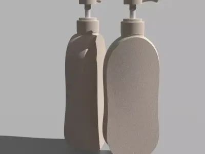 Beige-colored plastic pump bottle with a matte Low-poly 3D model