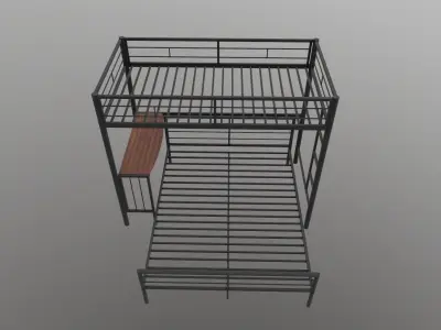 Metal Bunk Bed With Desk 3D model