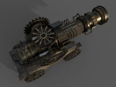 Steampunk Cannon Low Poly 3D model Low-poly 3D model