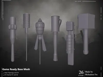 26 Grenade WW12 Base Mesh -VOL 02 - Game Ready Low-poly 3D model