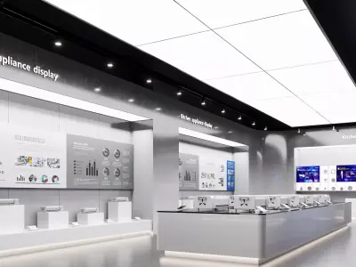 Interior of the modern automotive parts exhibition hall 3D model