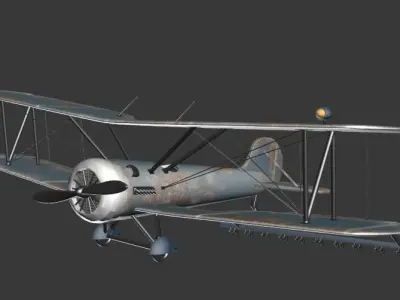 Plane rusty biplane 3D model