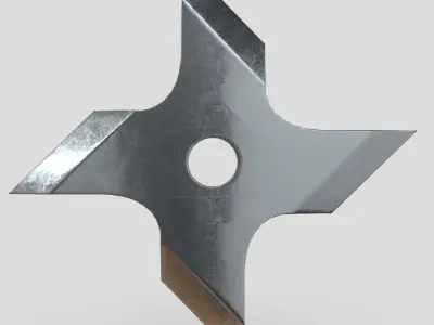 Shuriken 2 metal star with hole in middle Low-poly 3D model