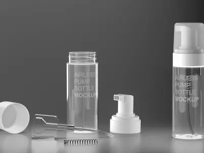 Mockup Four Transparent Airless Pump Bottles Set 3D model