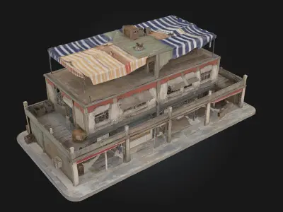 Rooftop Bazaar Building  Marketplace Bustling Above the City 3D model