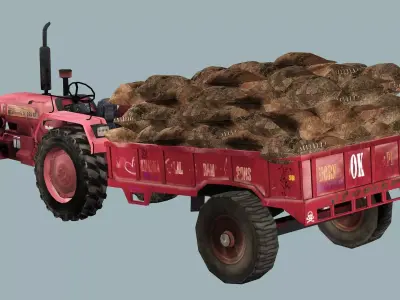 Tafe Tractor X2 With Trailer 3D Model Low-poly 3D model