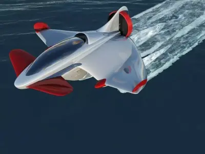 Ekranoplan futuristic jet flying in ocean Free 3D model