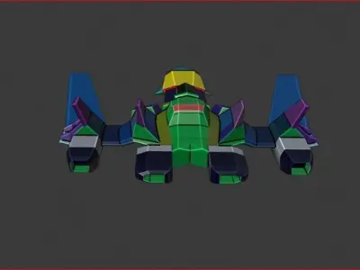 Spaceship colorful flying in air Free low-poly 3D model