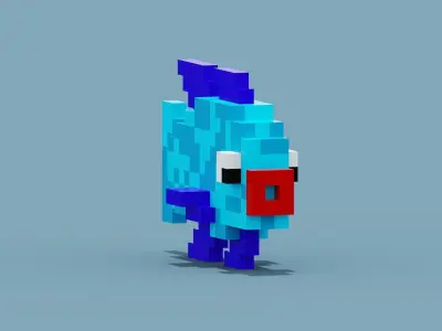 Voxel Blue Fish Low-poly 3D model