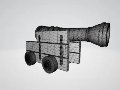 Canon wooden cannon Low-poly 3D model