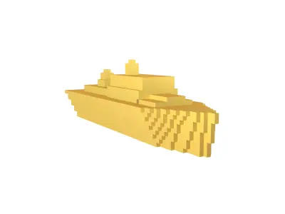 Voxel Style Simple Warship v1 005 Low-poly 3D model