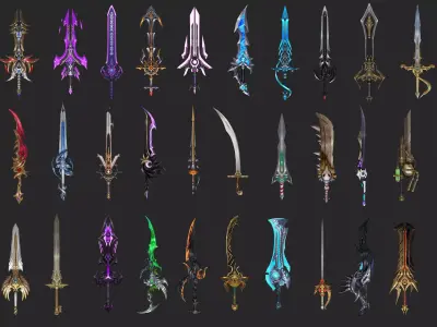 Pack With 30 Fantasy Swords - Part 09 Low-poly 3D model