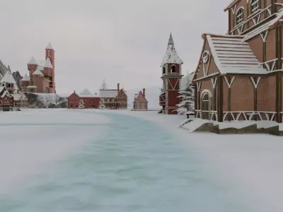 Snowy Mountain Village 3D model purchase