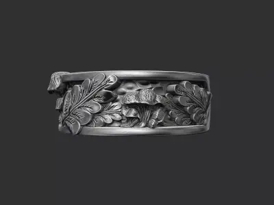 Chantrelle mushroom and tree leaves wedding band 3D print model