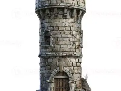 Medieval Stone Castle Tower Fantasy Fortification Crenellated Low-poly 3D model