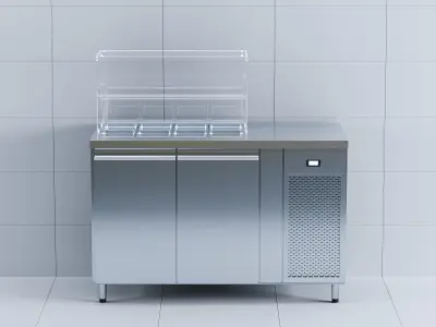 Industrial Stainless Steel Worktop Fridge With Salads 3D model