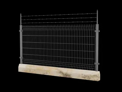 New Security Barbed Wire Fence Low-poly 3D model
