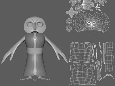  Cartoon Owl- base mesh Low-poly 3D model