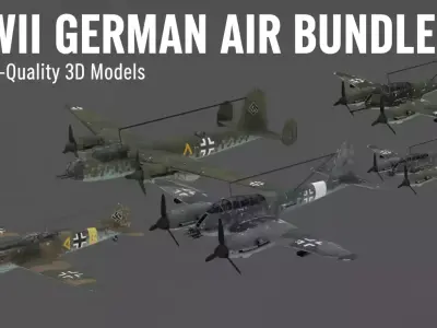 WWII Luftwaffe Bomber Fighter Bundle  5 Elite 3D Models 3D Model Pack