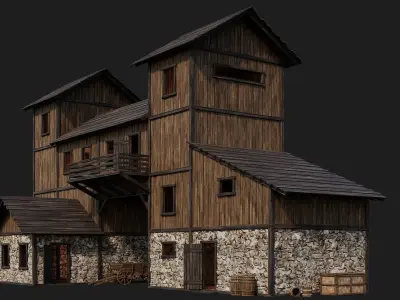 Old Wooden House Building 4K Textures GameReady 123 Low-poly 3D model
