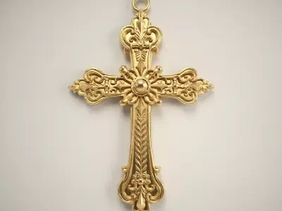 Ornate Baroque Cross Pendant  Vintage Religious Jewelry 3D print model